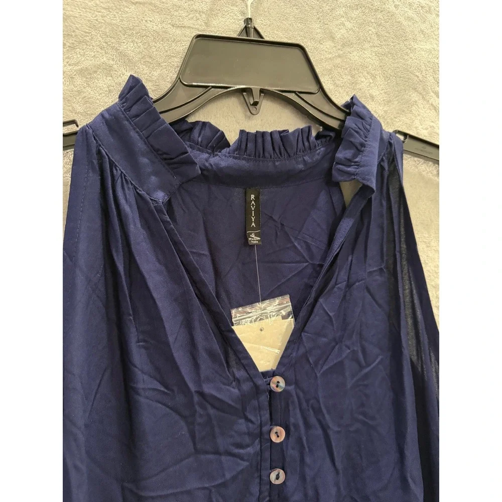 NWT Raviya Cover Up Dress Womens Navy Ruffle Neck Sleeveless Pockets Small $48